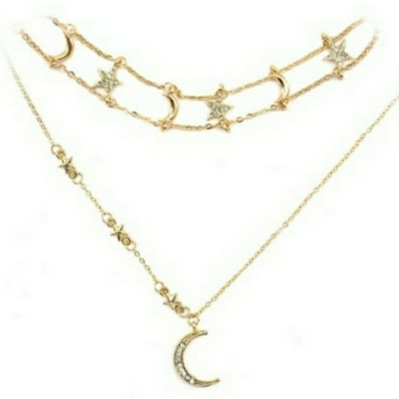 Gold Moon and Stars Layered Choker Necklace - Picture 7 of 7